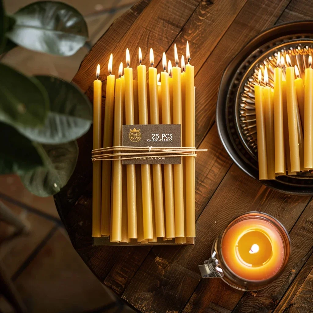 Beeswax Taper Candle - 25PCS/1PACK Hanukkah Candle Natural Beeswax Chanukah