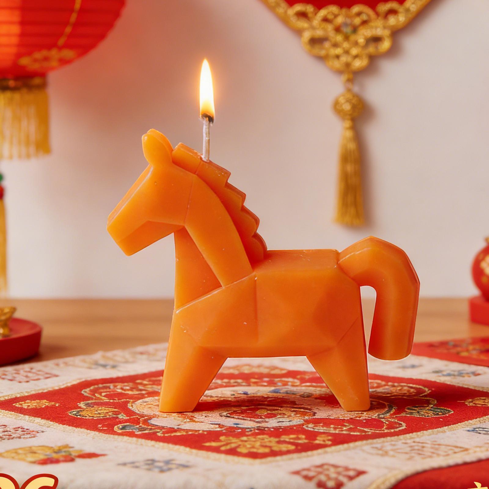 Beeswax Taper Candle - Horse Figure Scented Candle Traditional Auspicious