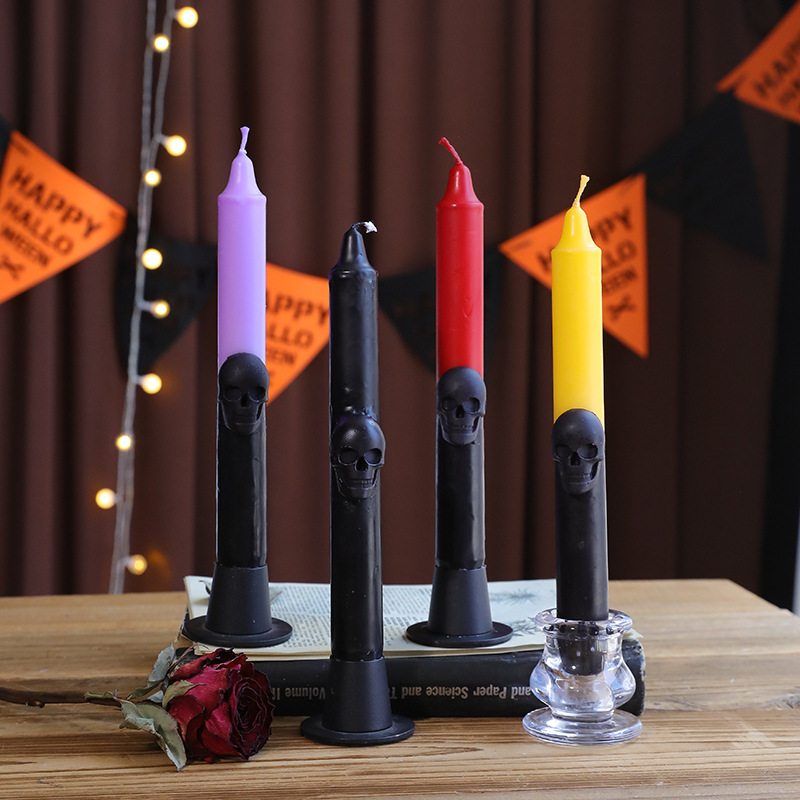 Beeswax Taper Candle - Gothic Skull Taper Candles Autumn Halloween